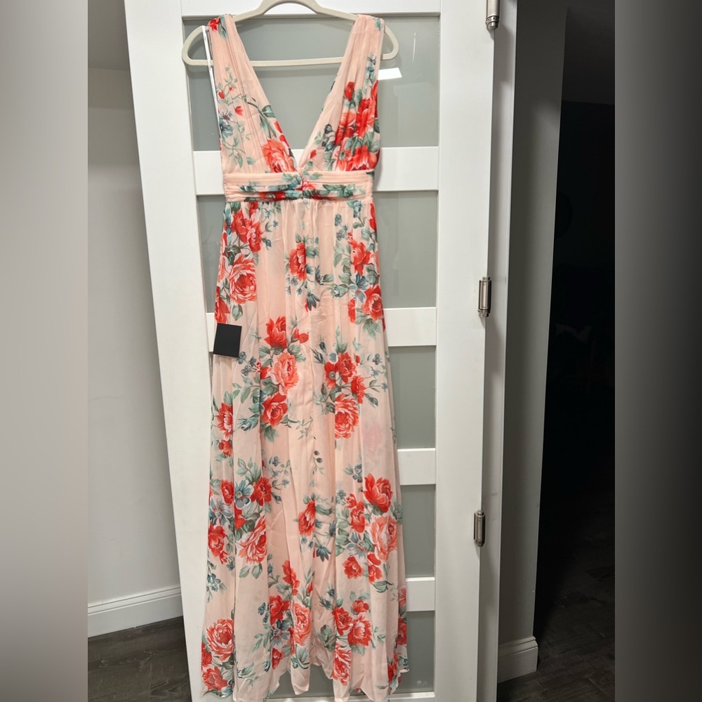 Lulus Garden Meandering Blush Floral Print Maxi Dress